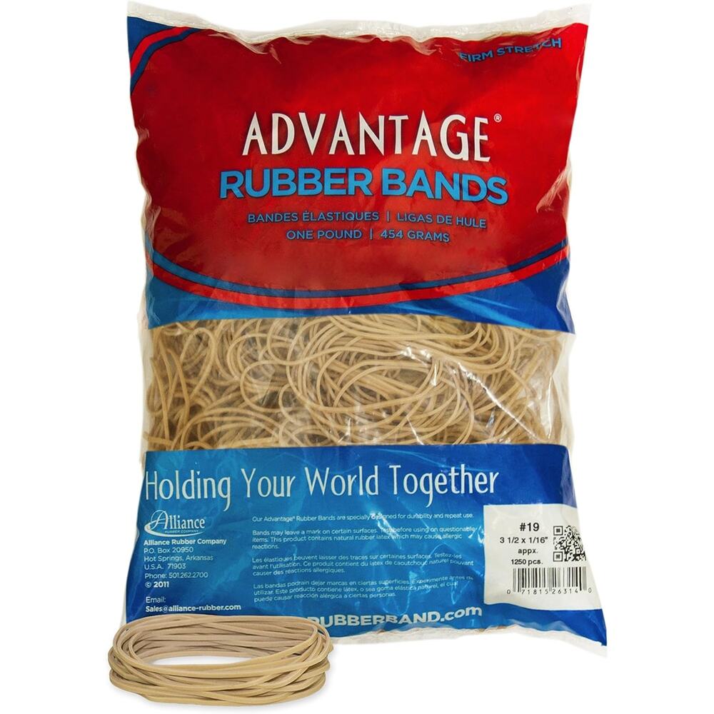 1lb bag Alliance Rubber Elastic Bands #26194  Size #19 about 1250 rubber bands